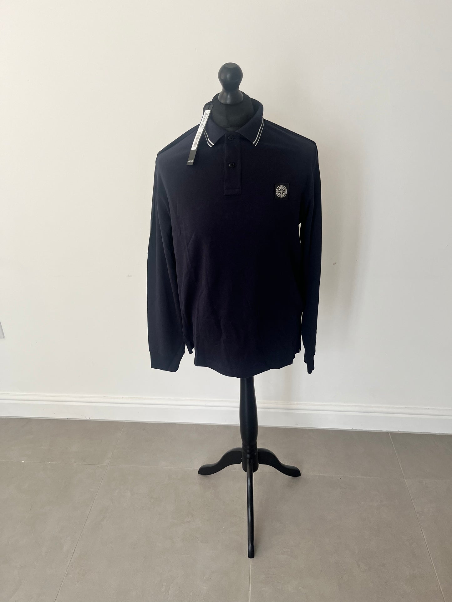 Stone Island Long Sleeve Polo Shirt Slim Fit (Navy/White)