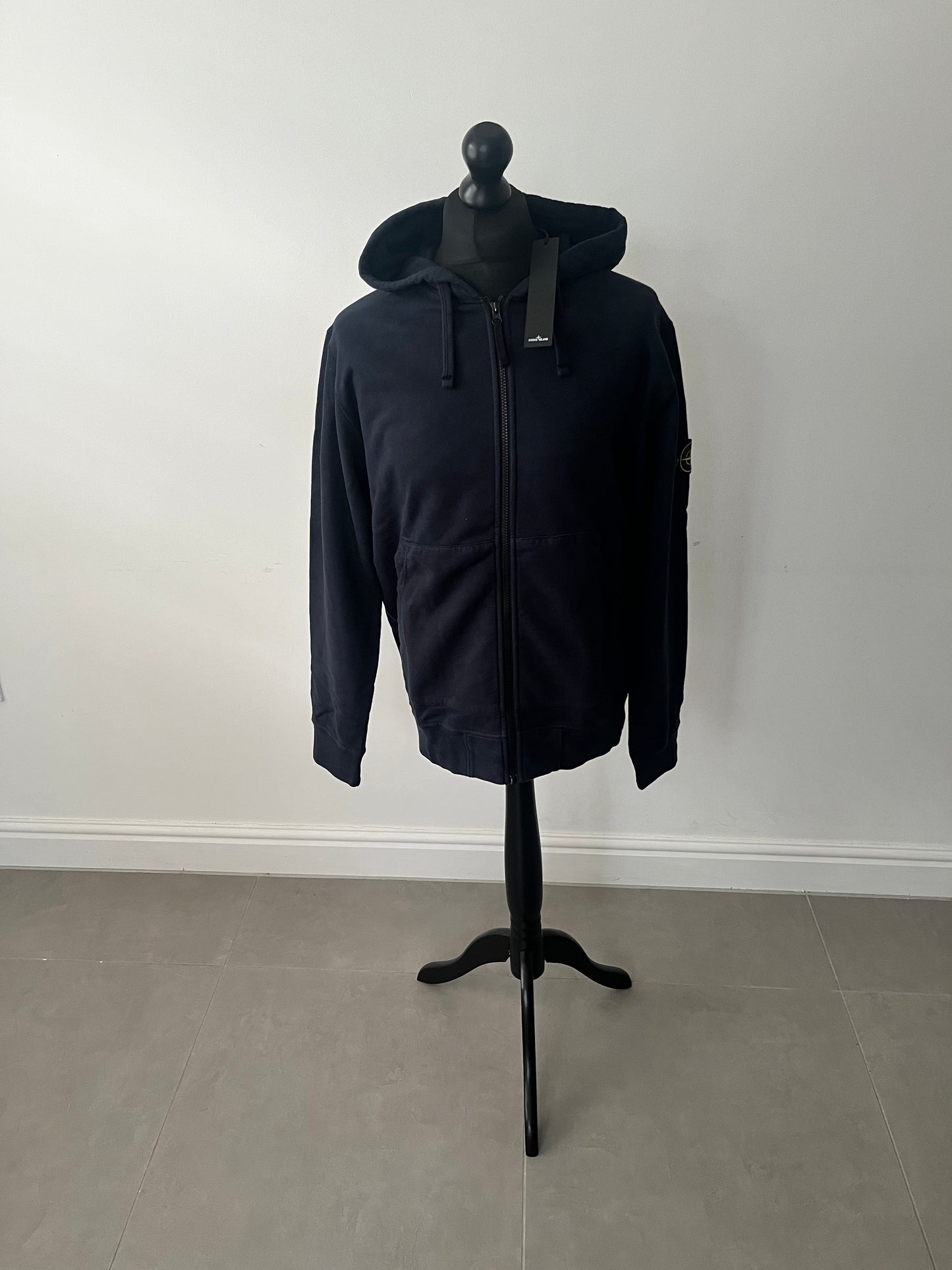Stone Island Brushed Cotton Full Zip Hoodie (Navy)