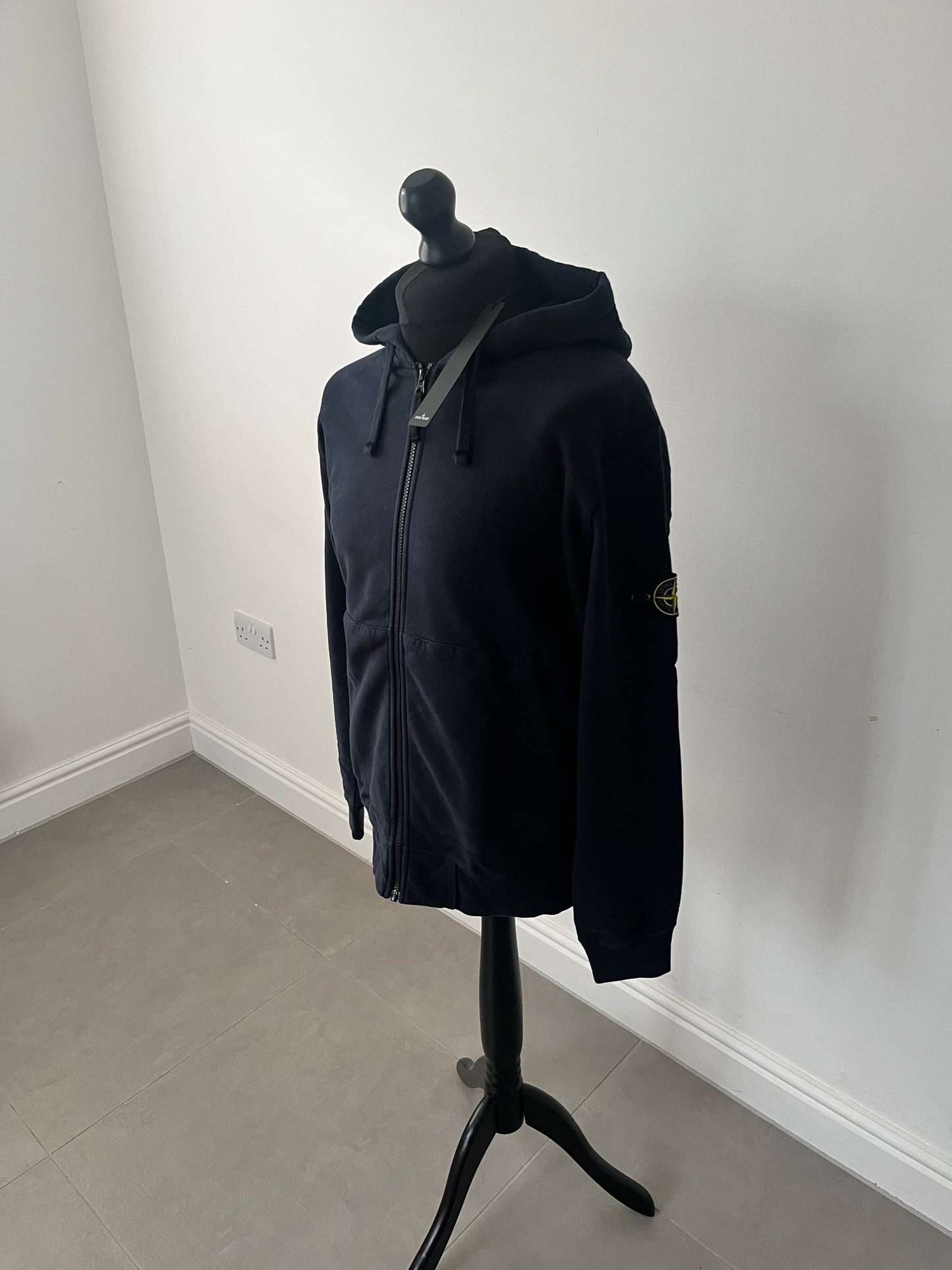 Stone Island Brushed Cotton Full Zip Hoodie (Navy)