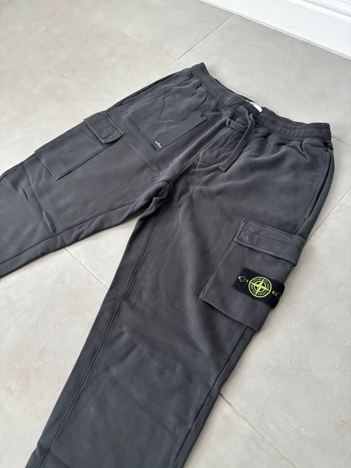 Stone Island Brushed Cotton Fleeced Bottoms Double Pocket (Charcoal)