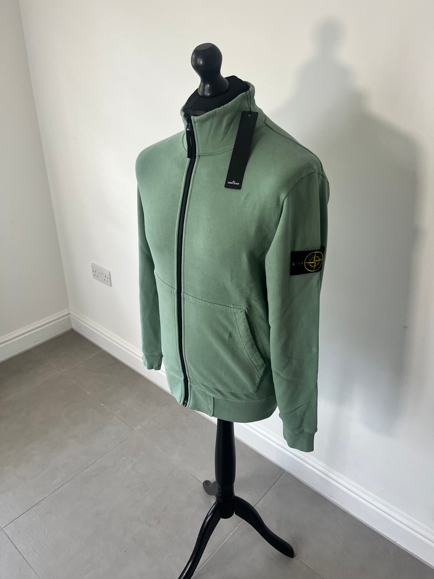 Stone Island Brushed Cotton Full Zip Sweatshirt (Sage)
