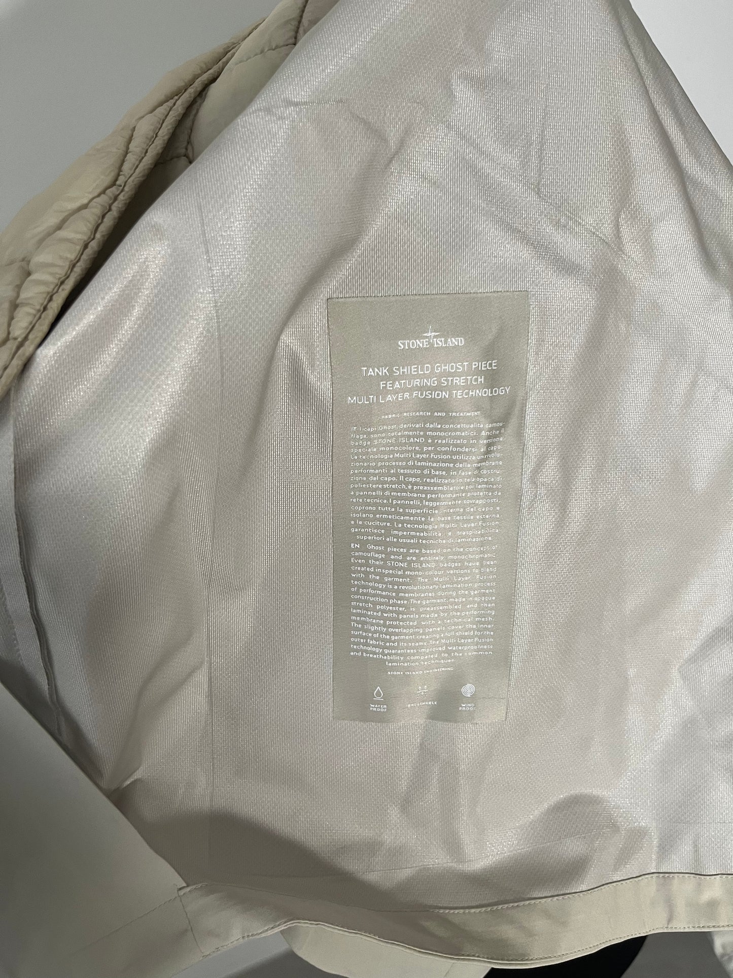 Stone Island Tank Shield Ghost Piece Featuring Stretch Multi Layer Fusion Technology (Cream)