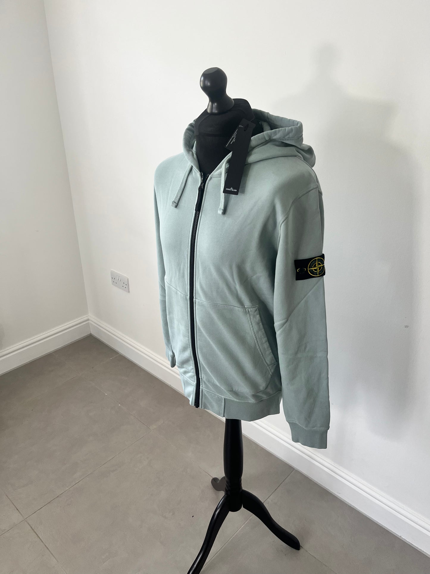 Stone Island Brushed Cotton Full Zip Hoodie (Sky Blue)