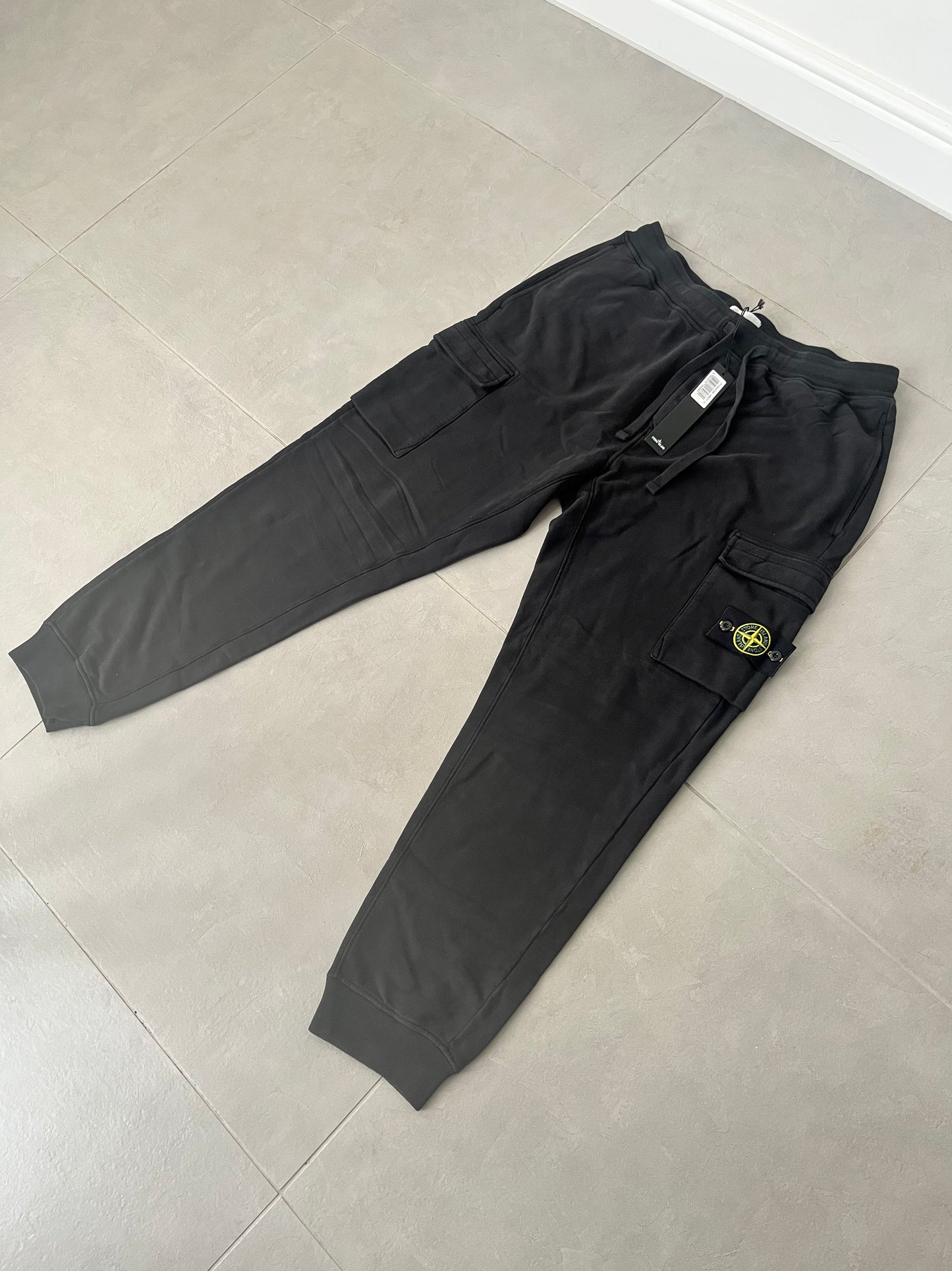 Stone Island Brushed Cotton Fleeced Bottoms Double Pocket (Black)
