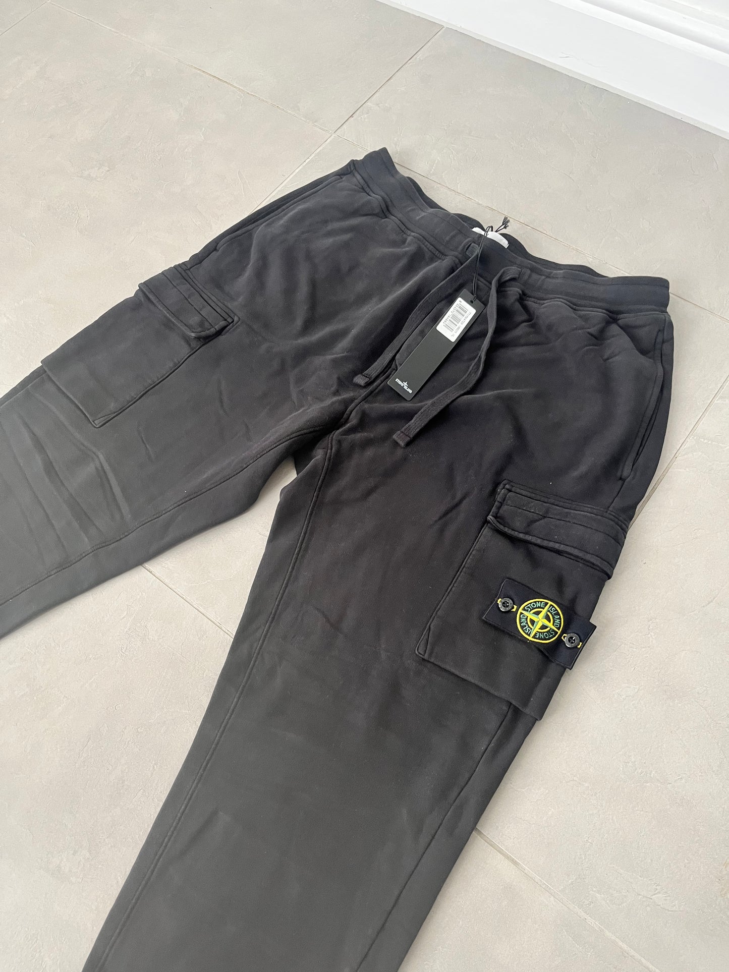 Stone Island Brushed Cotton Fleeced Bottoms Double Pocket (Black)