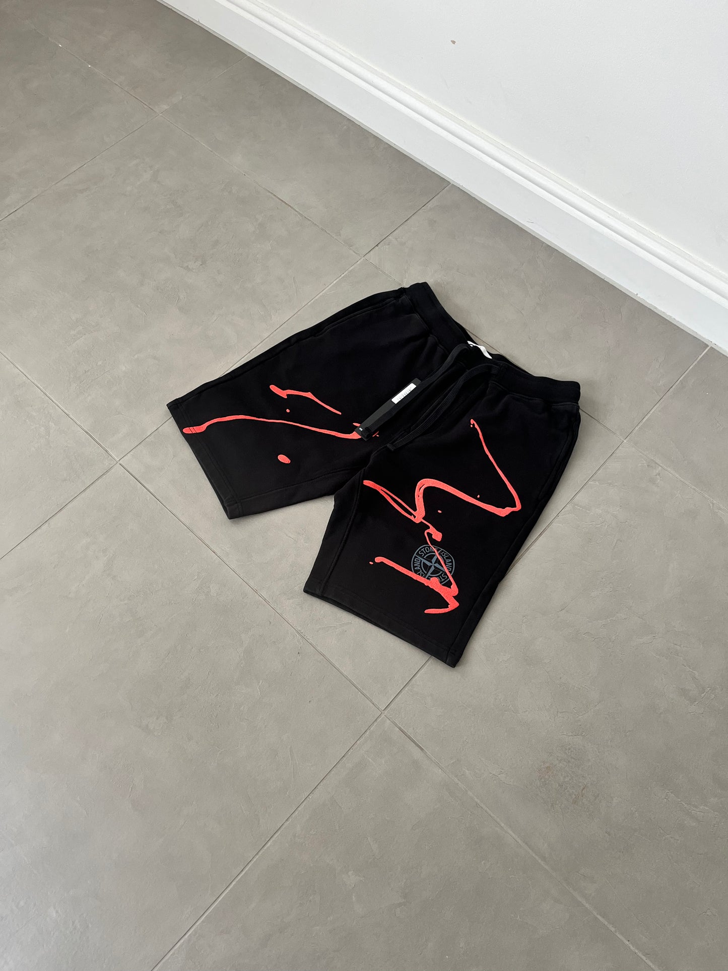 Stone Island Cotton Fleece ‘Ink Three’ Print Shorts (Black)