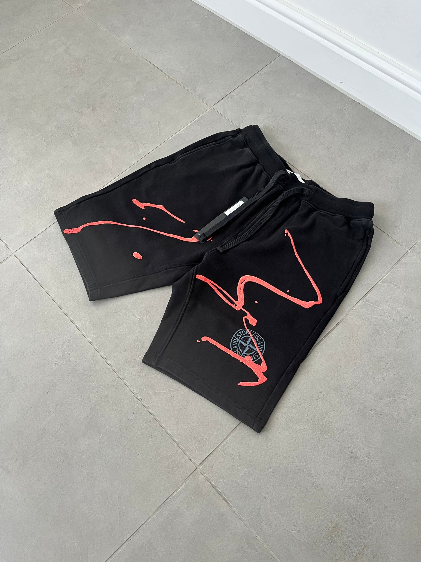 Stone Island Cotton Fleece ‘Ink Three’ Print Shorts (Black)