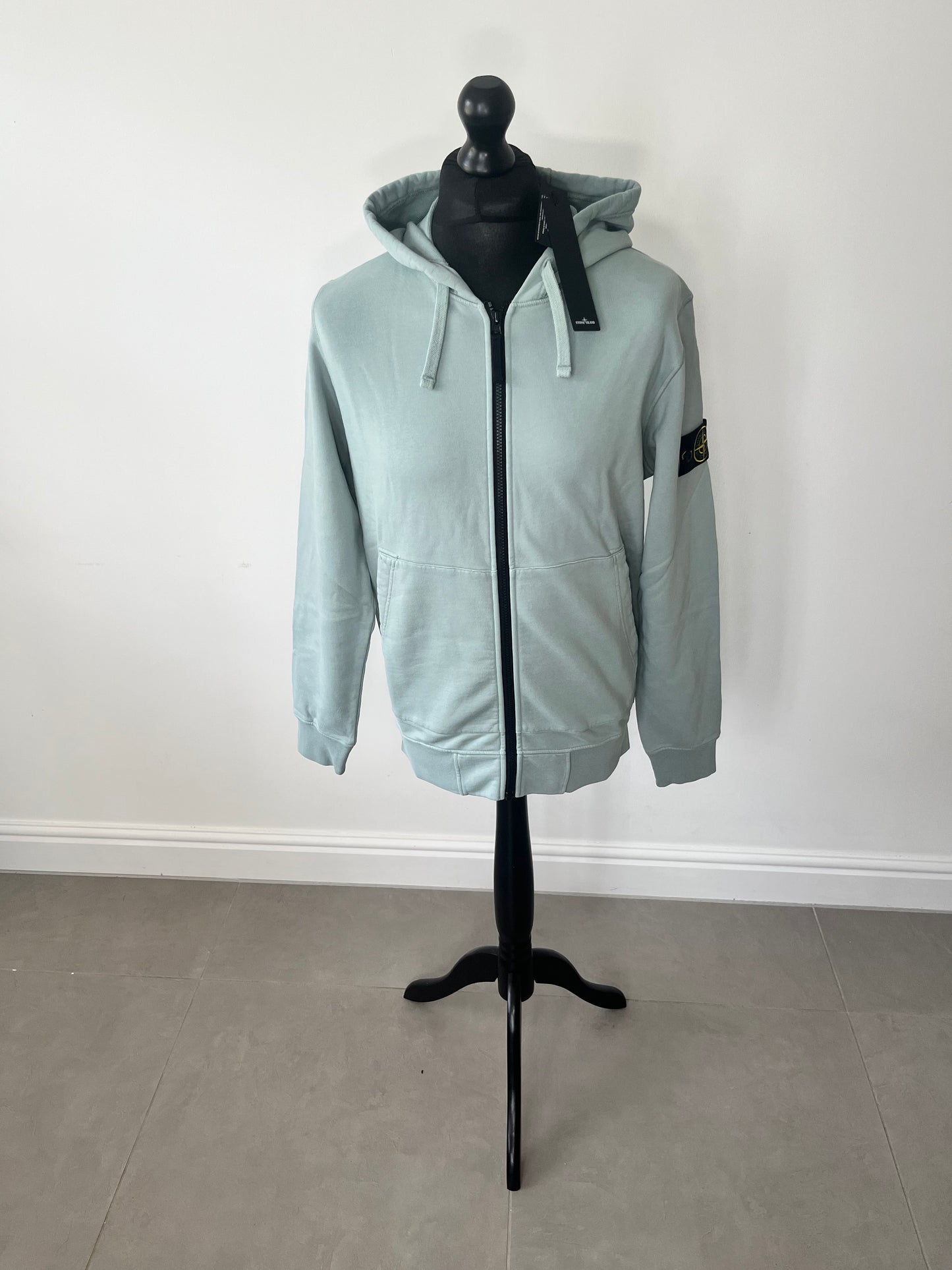 Stone Island Brushed Cotton Full Zip Hoodie (Sky Blue)