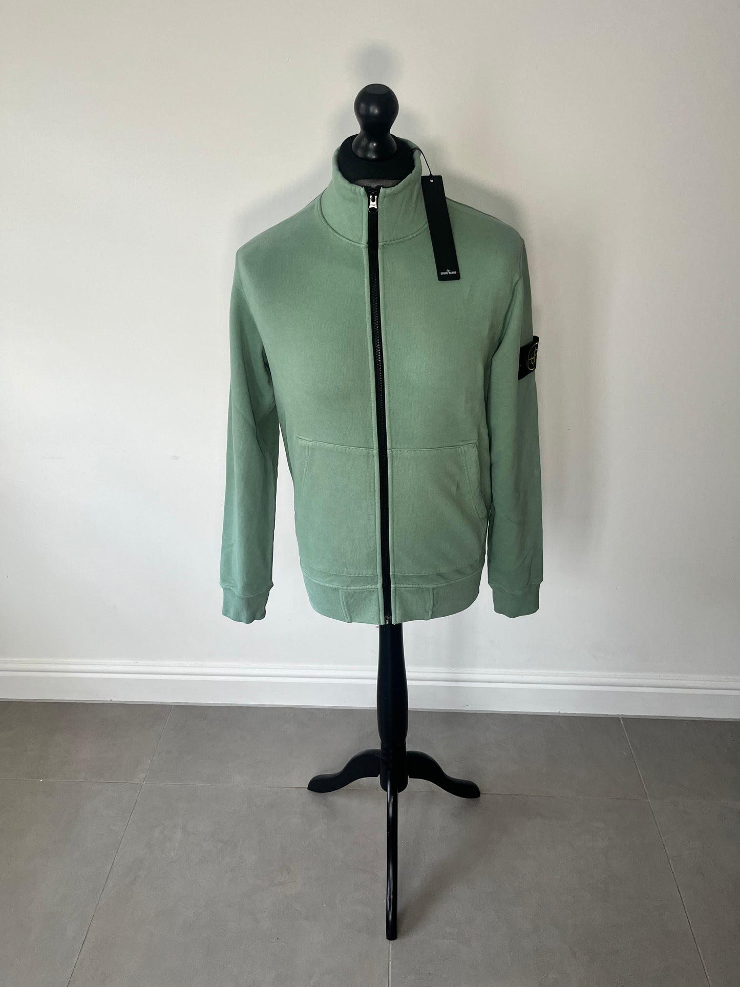 Stone Island Brushed Cotton Full Zip Sweatshirt (Sage)