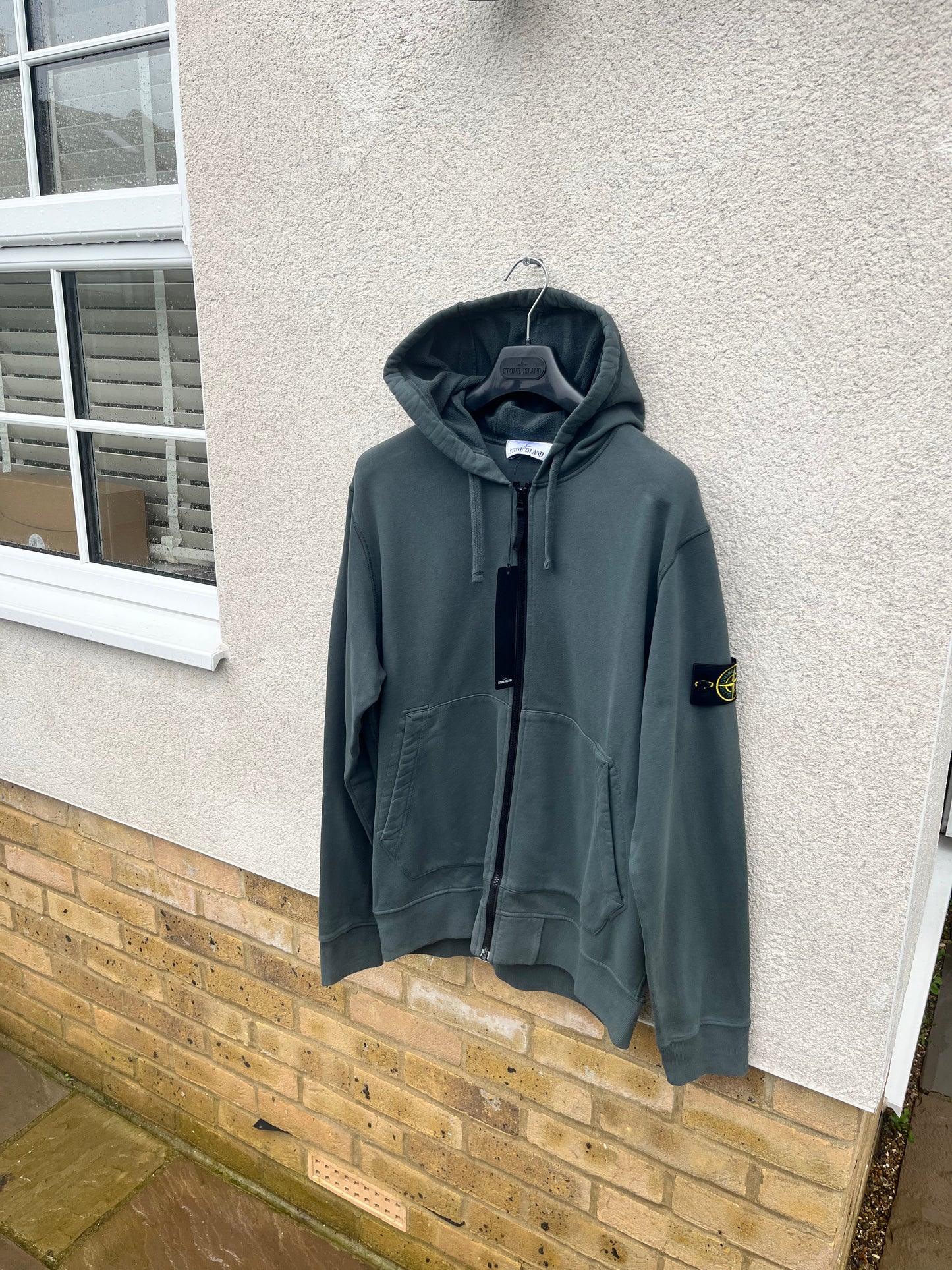 Stone Island Brushed Cotton Full Zip Hoodie (Forrest Green)