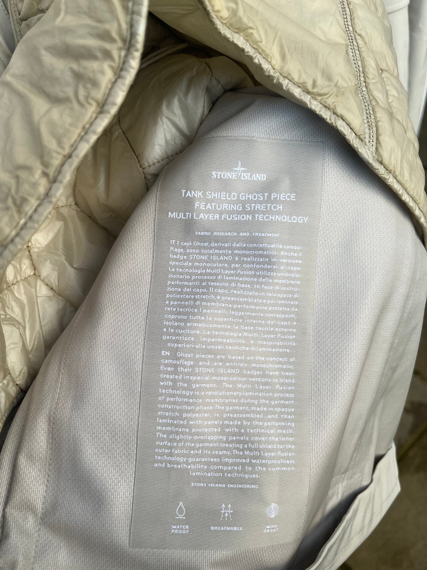 Stone Island Tank Shield Ghost Piece Featuring Stretch Multi Layer Fusion Technology (Cream)