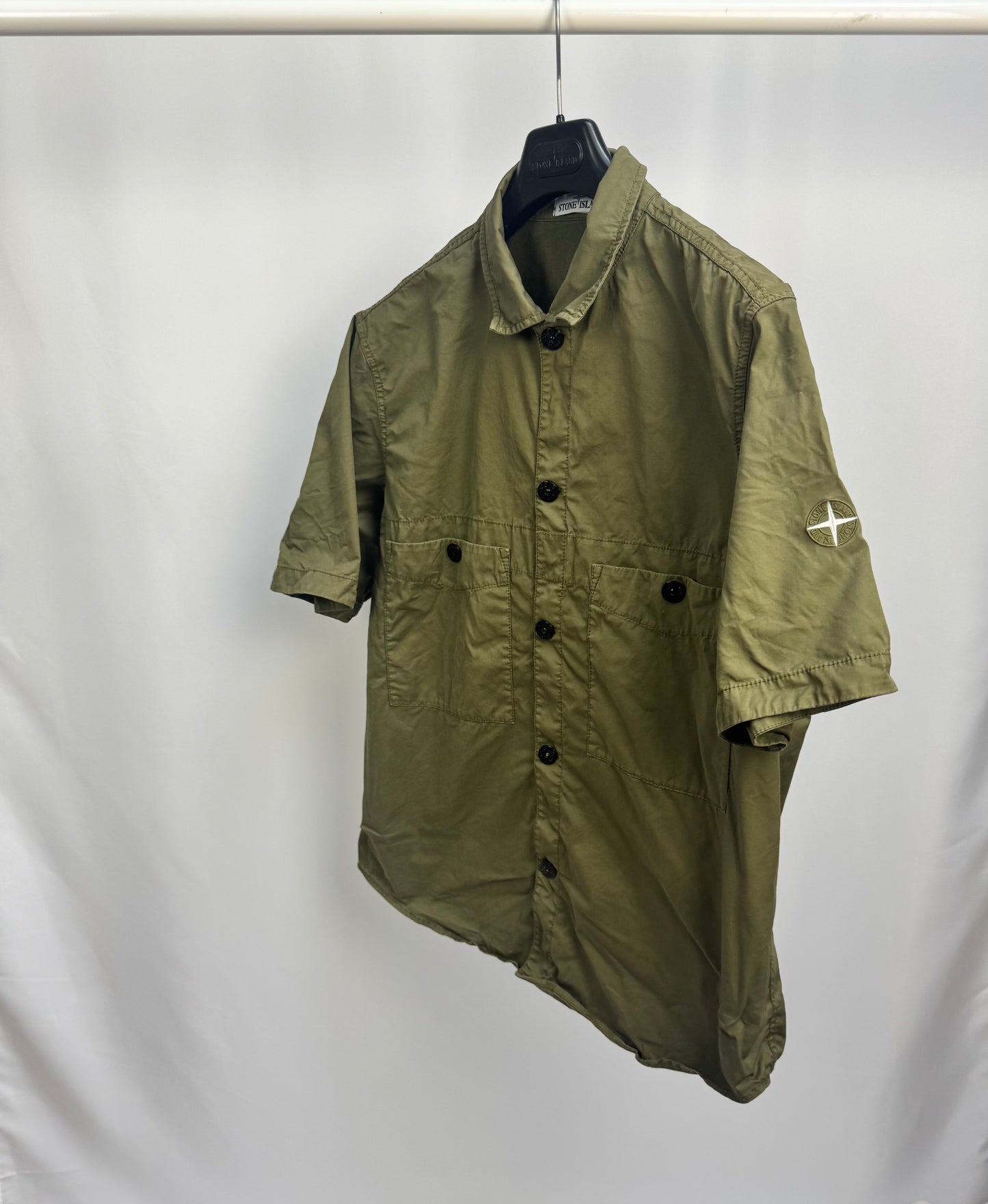 Stone Island Short Sleeved Embroidered Logo Overshirt (Olive)