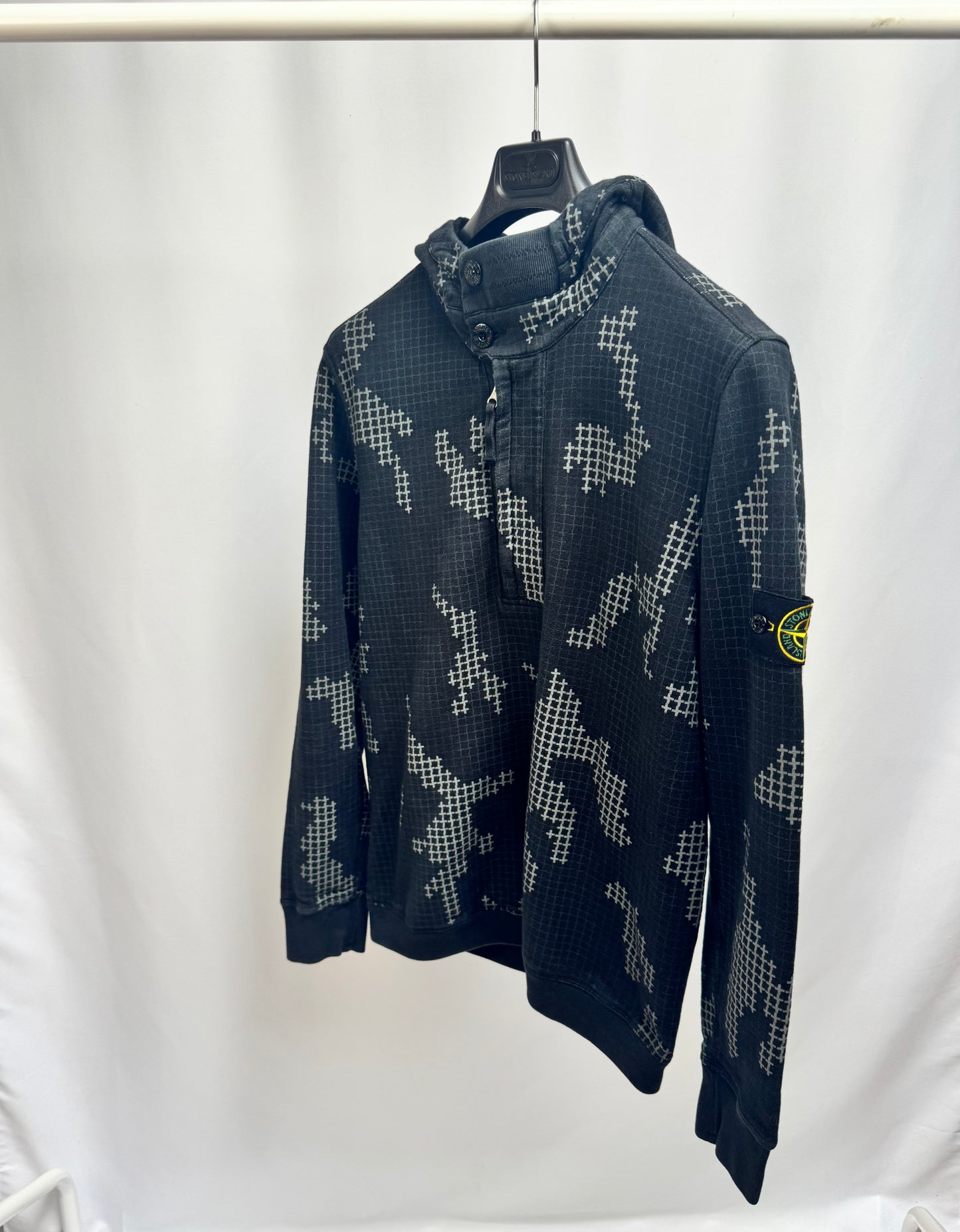 Stone Island Grid Check Cotton Hoodie (Camo)