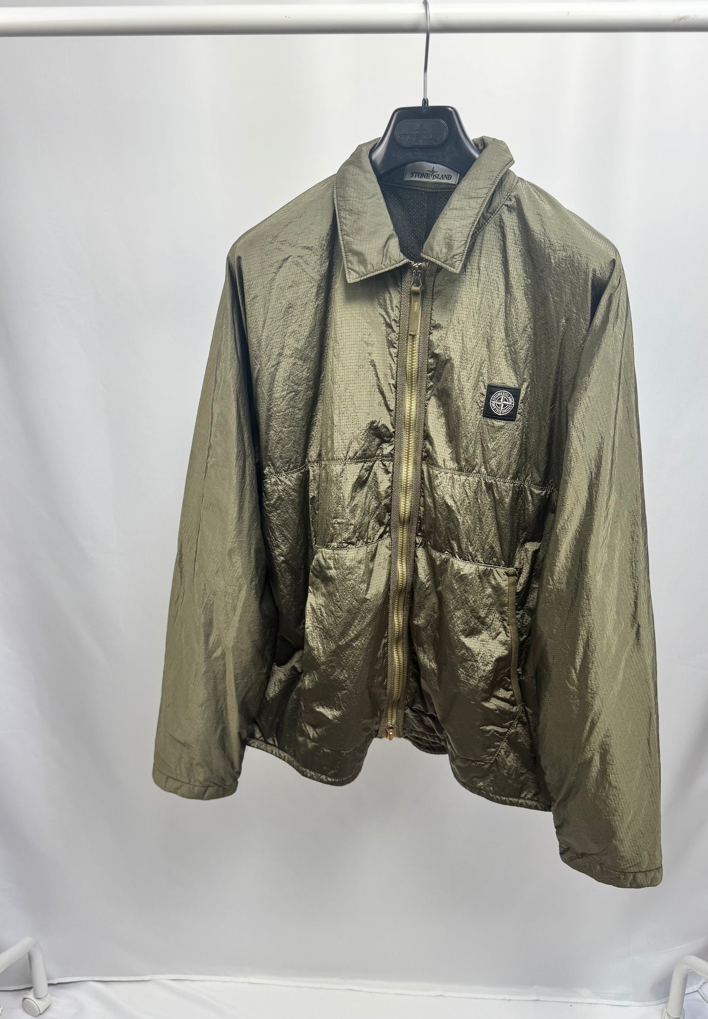 Stone Island Nylon Metal Ripstop Patch Logo Overshirt (Green)