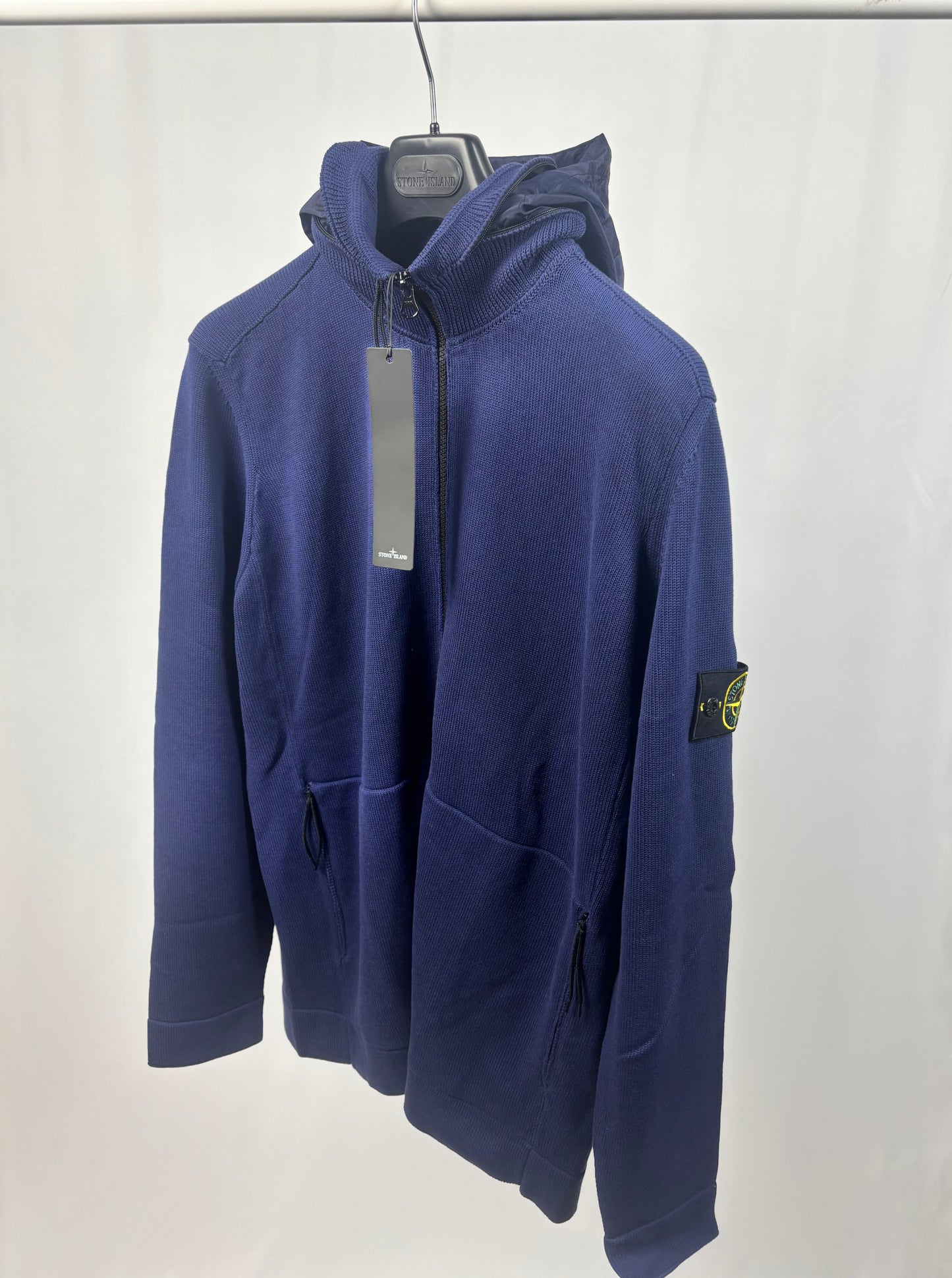 Stone Island Zip Up Sweatshirt + Nylon Metal Hood (Navy)