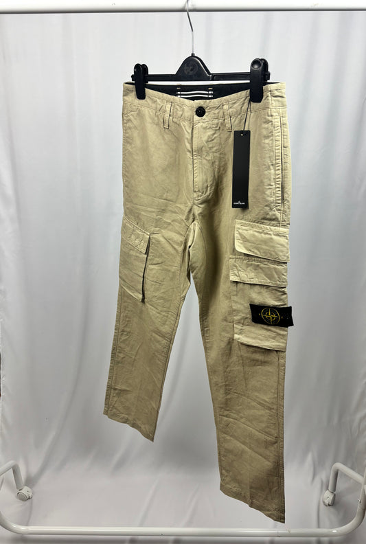 Stone Island Cotton / Linen Blend Cargo Pants (Beige)