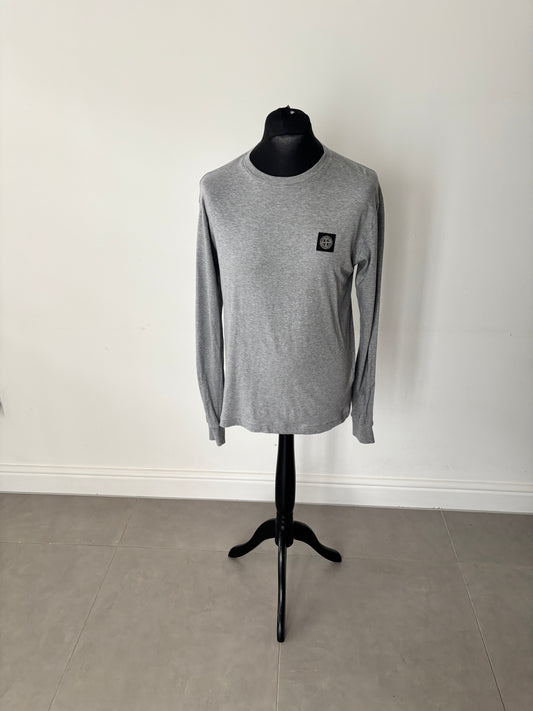 Stone Island Long Sleeve Patch Logo T-Shirt (Grey)
