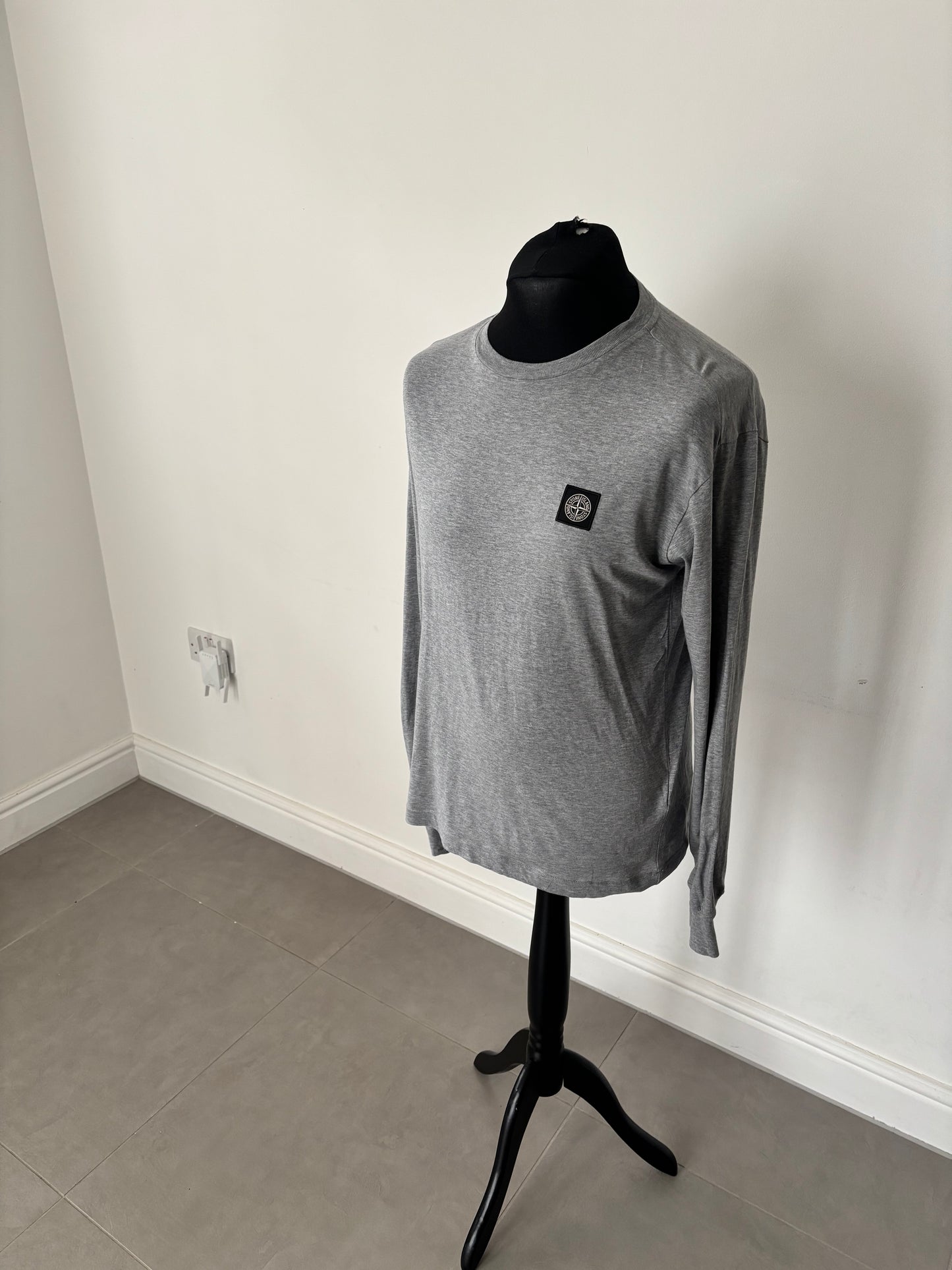 Stone Island Long Sleeve Patch Logo T-Shirt (Grey)