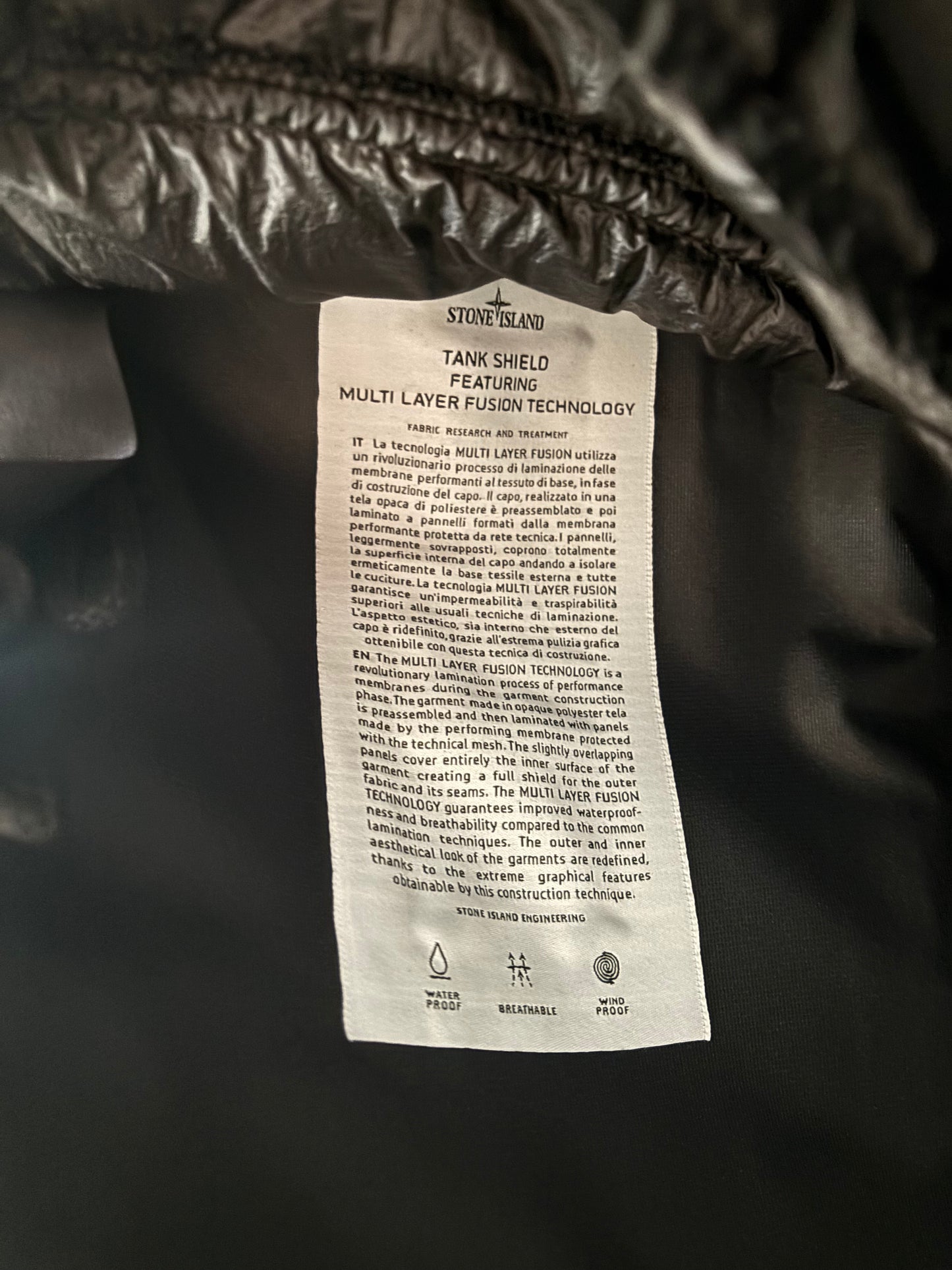Stone Island Tank Shield Featuring Multi Layer Fusion Technology (Black)