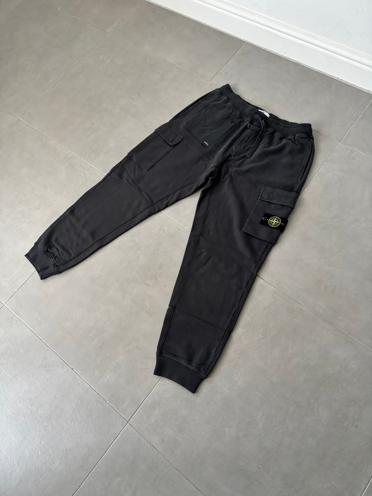 Stone Island Brushed Cotton Fleeced Bottoms Double Pocket (Charcoal)