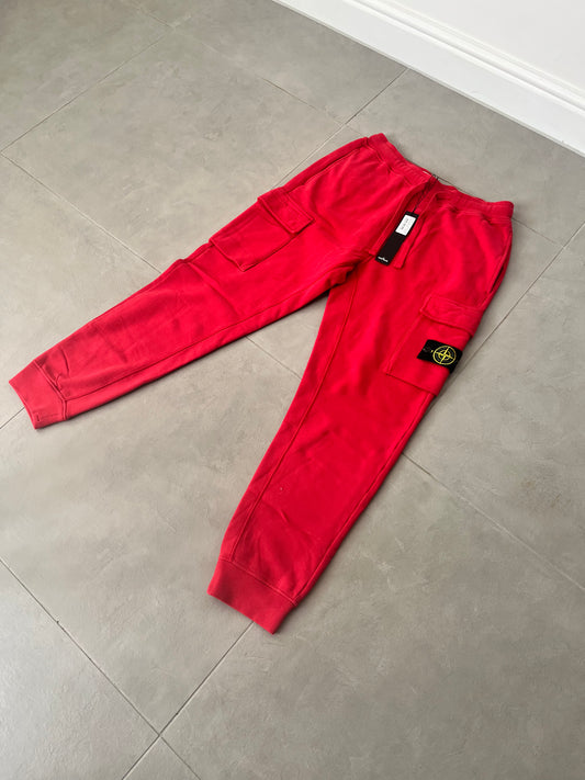Stone Island Brushed Cotton Fleeced Bottoms Double Pocket (Red)
