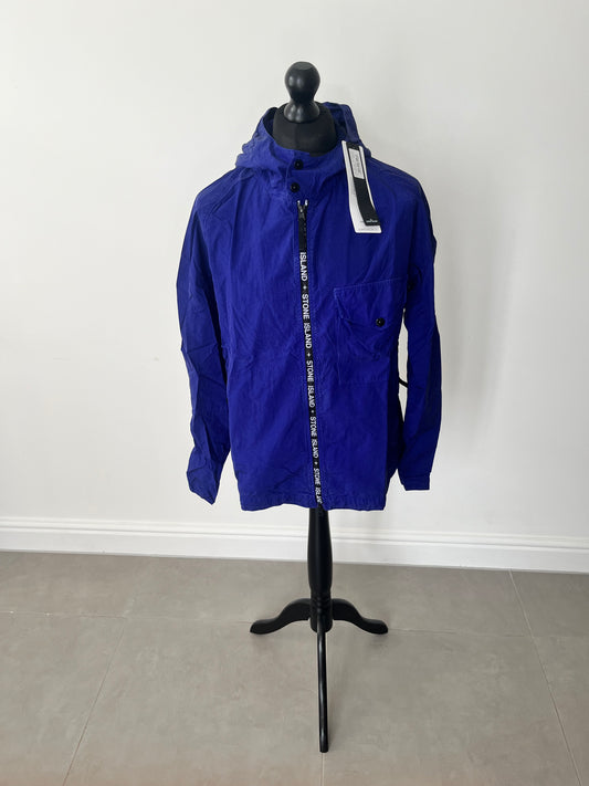 Stone Island Logo-Trim Zip-Front Hooded Jacket (Electric Blue) 