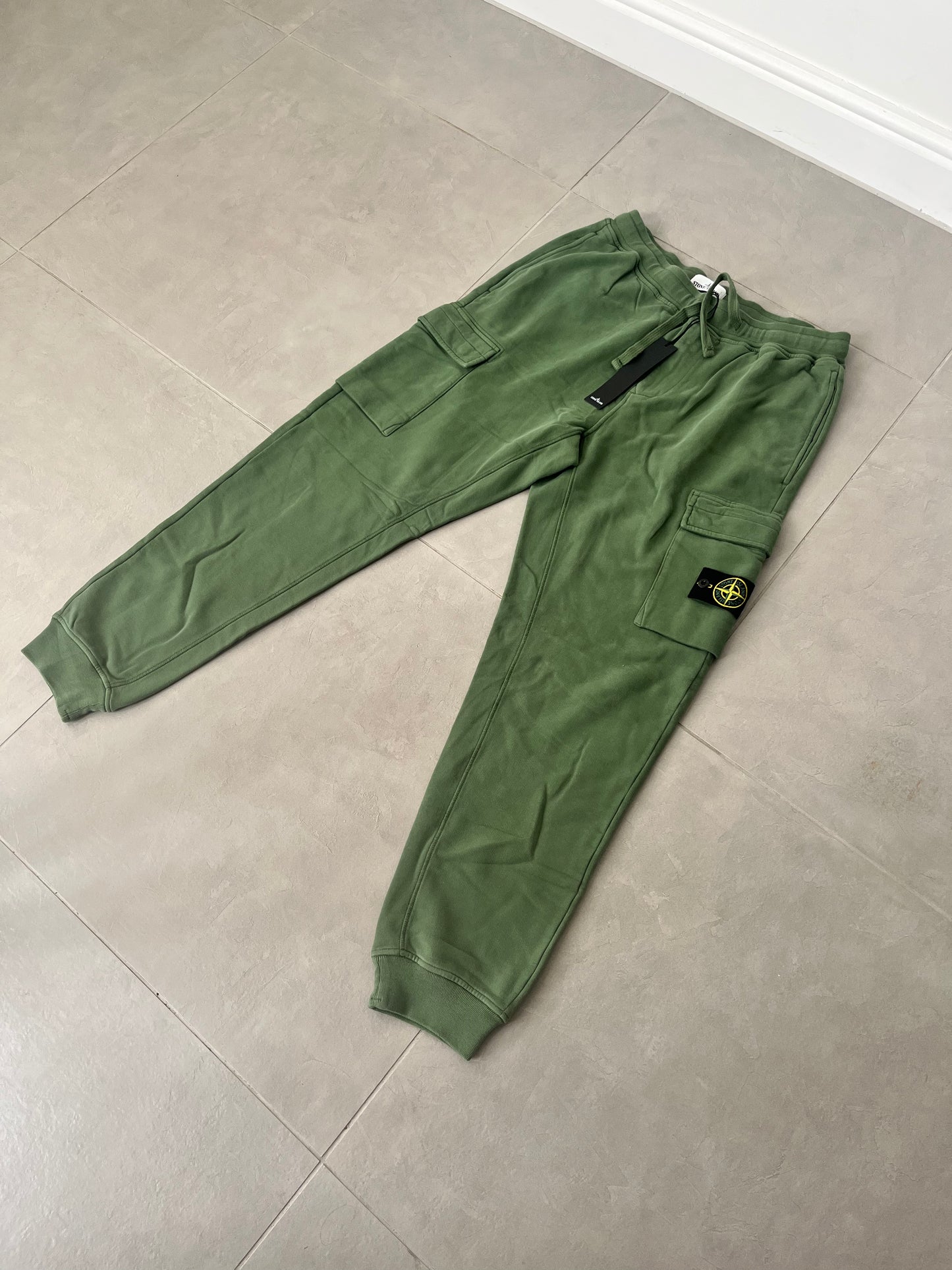 Stone Island Brushed Cotton Fleeced Bottoms Double Pocket (Olive)
