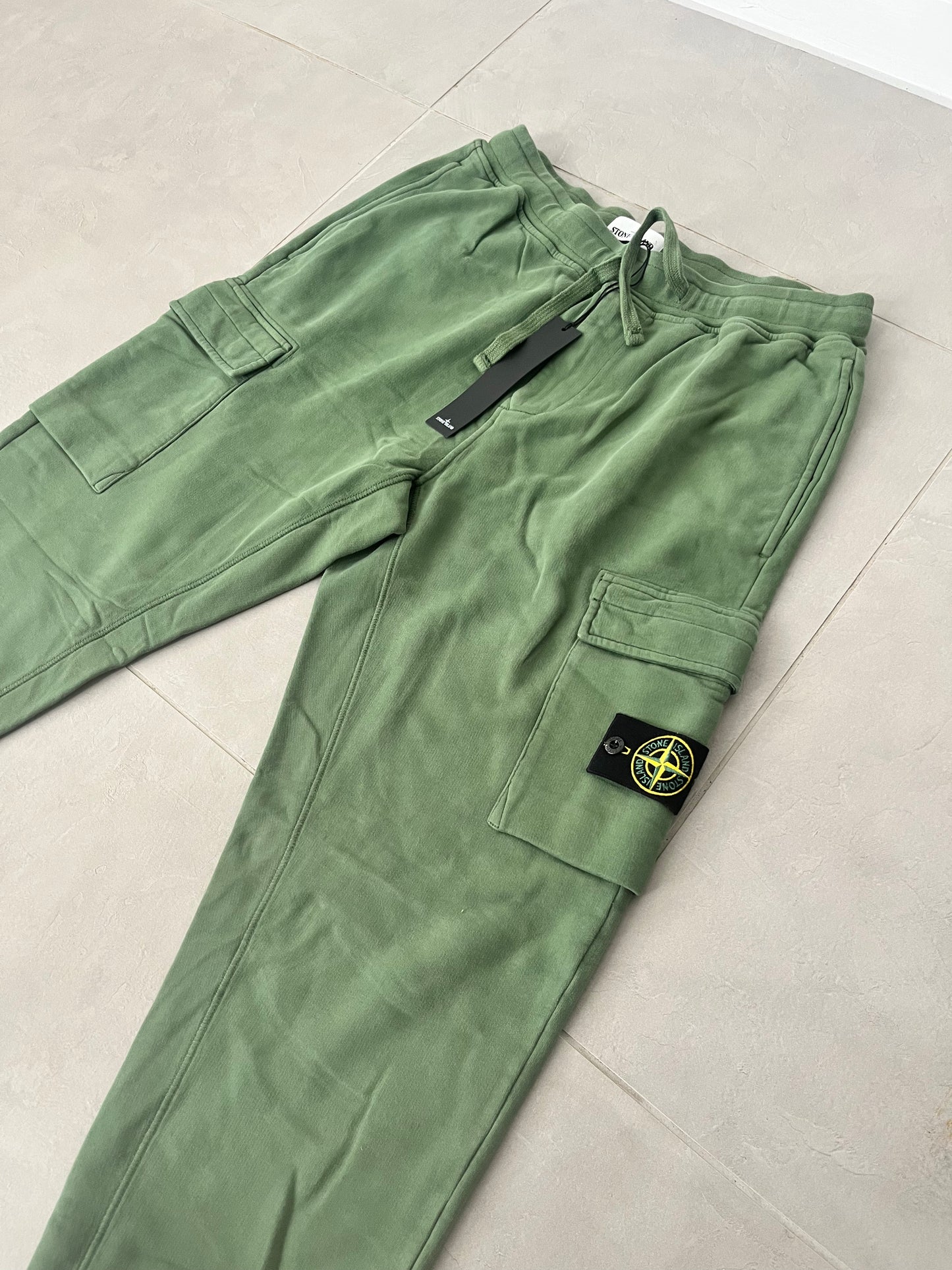 Stone Island Brushed Cotton Fleeced Bottoms Double Pocket (Olive)
