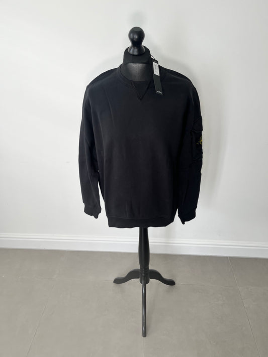 Stone Island Cotton Fleece Arm Pocket Sweatshirt (Black)