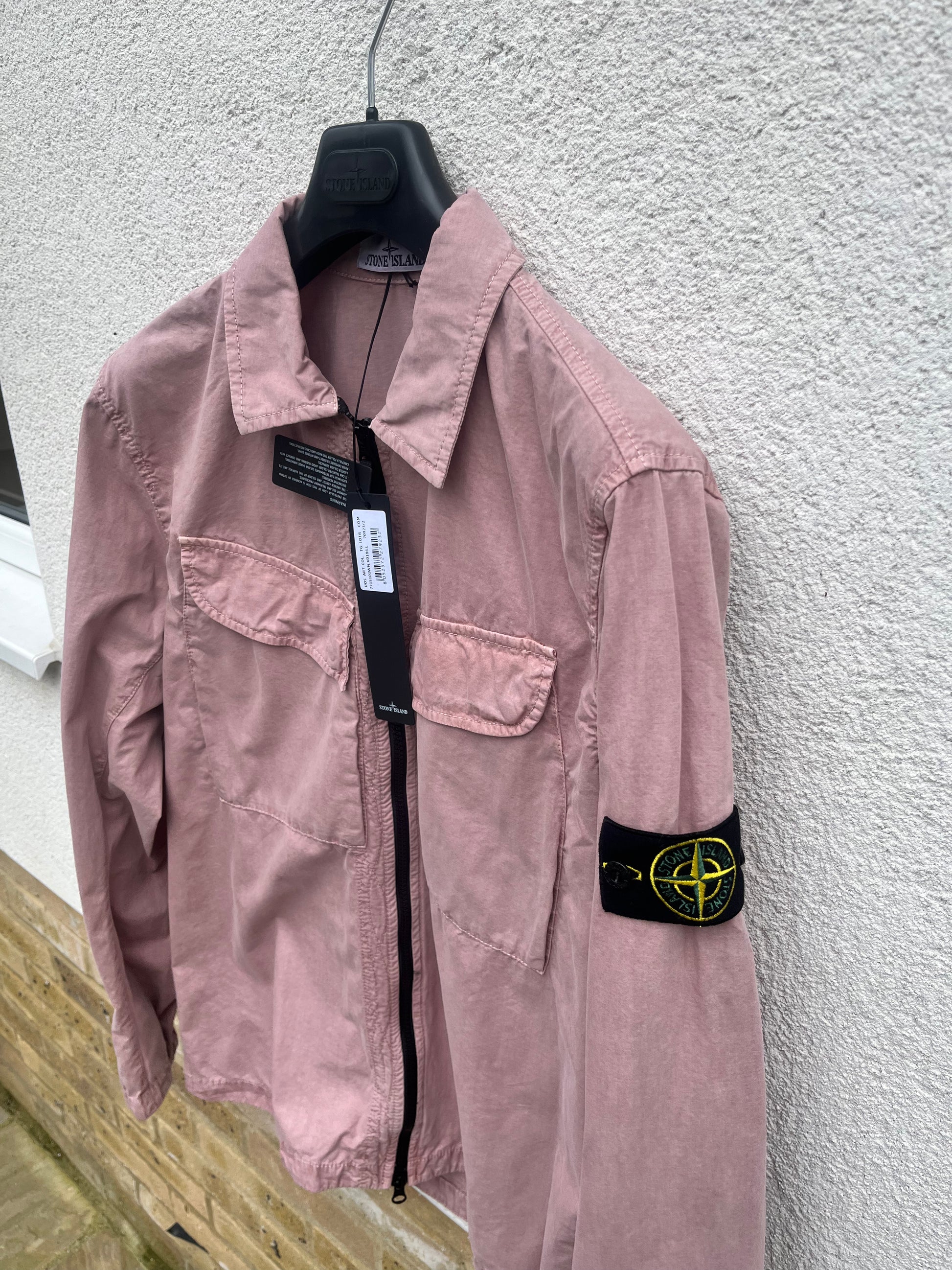 Stone Island Brushed Cotton Canvas Zip Overshirt Rose Quartz