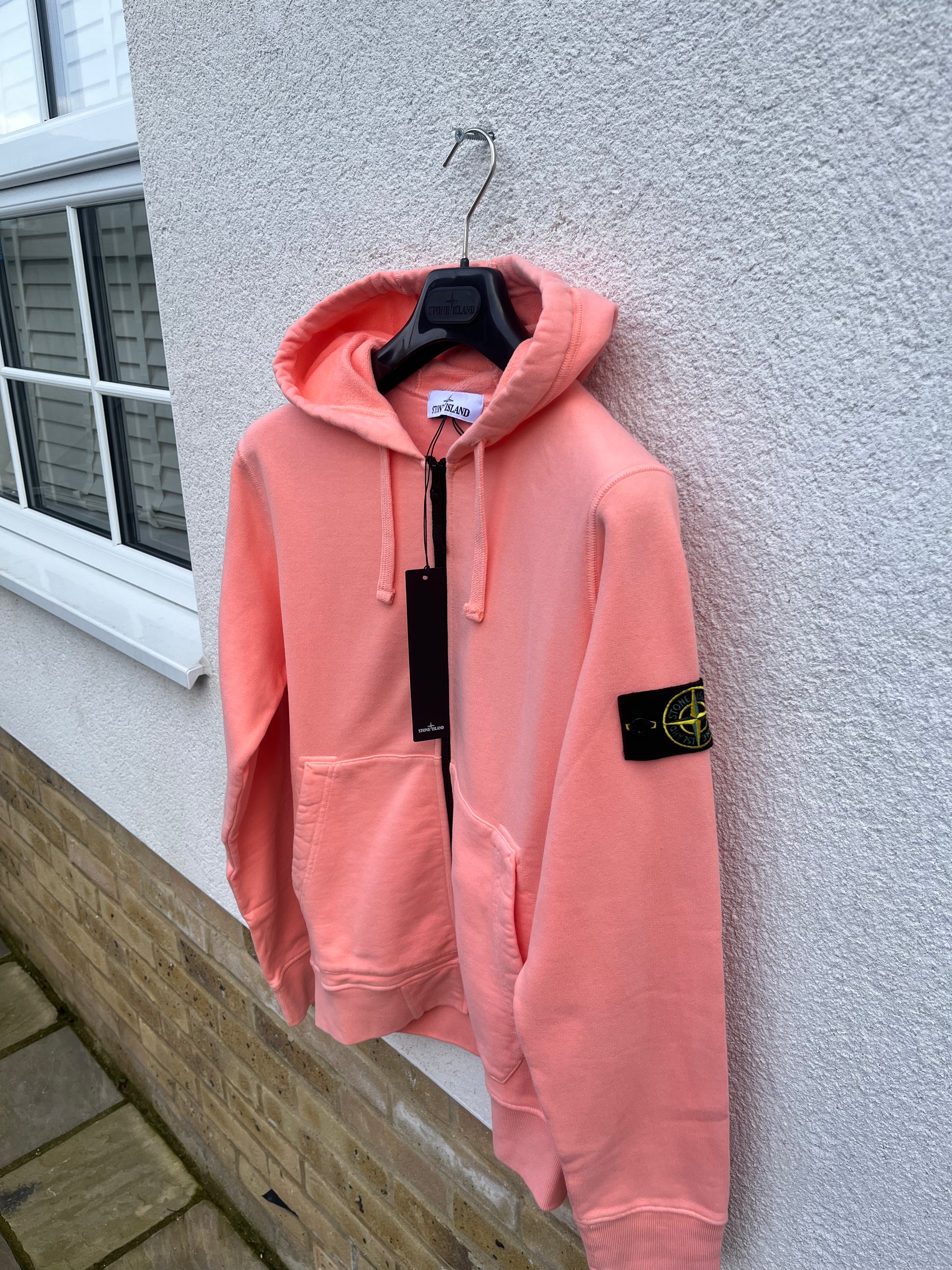 Stone Island Brushed Cotton Full Zip Hoodie Peach CasualCentral