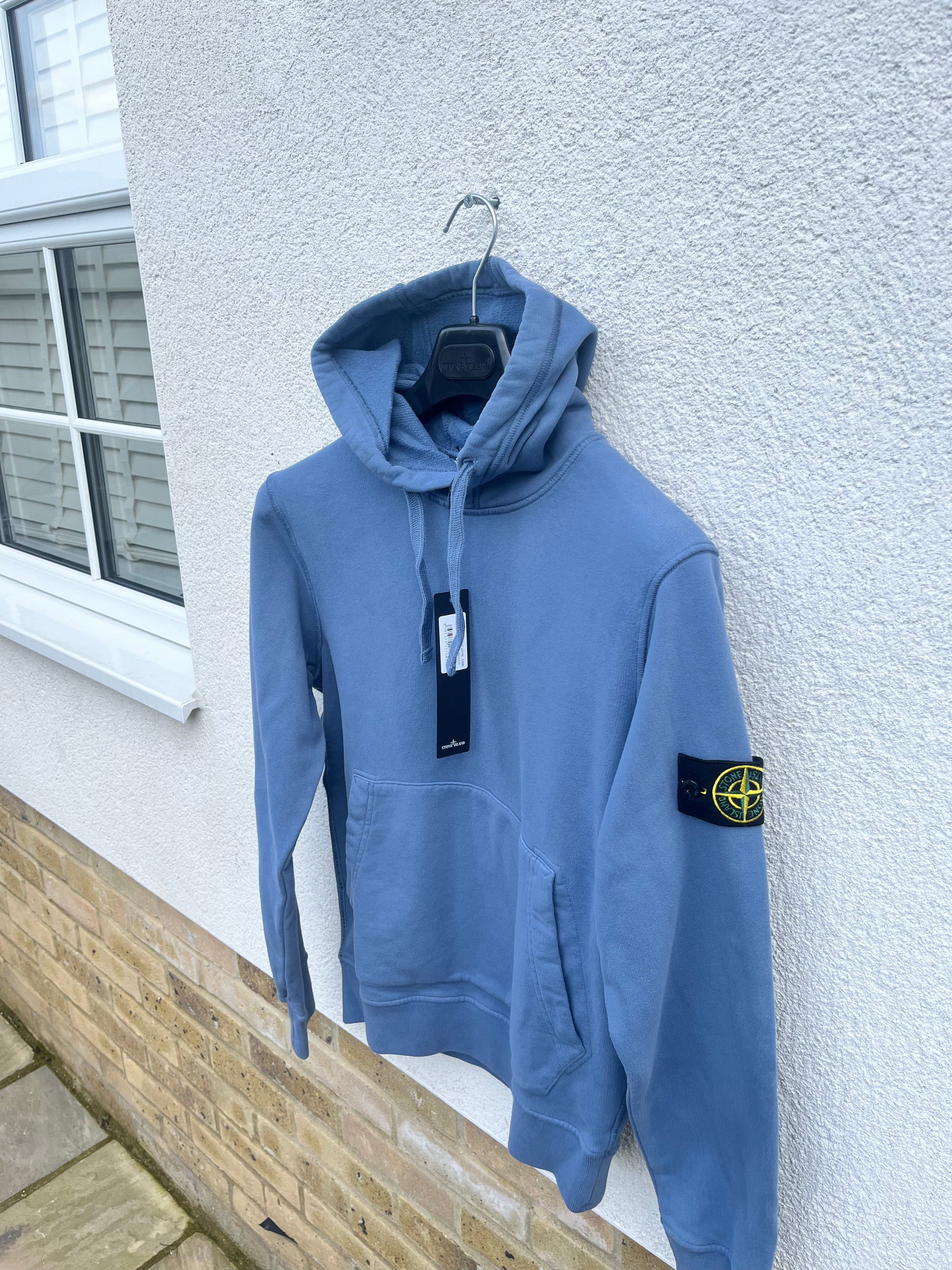 Stone Island Brushed Cotton Popover Hoodie Avio Blue CasualCentral