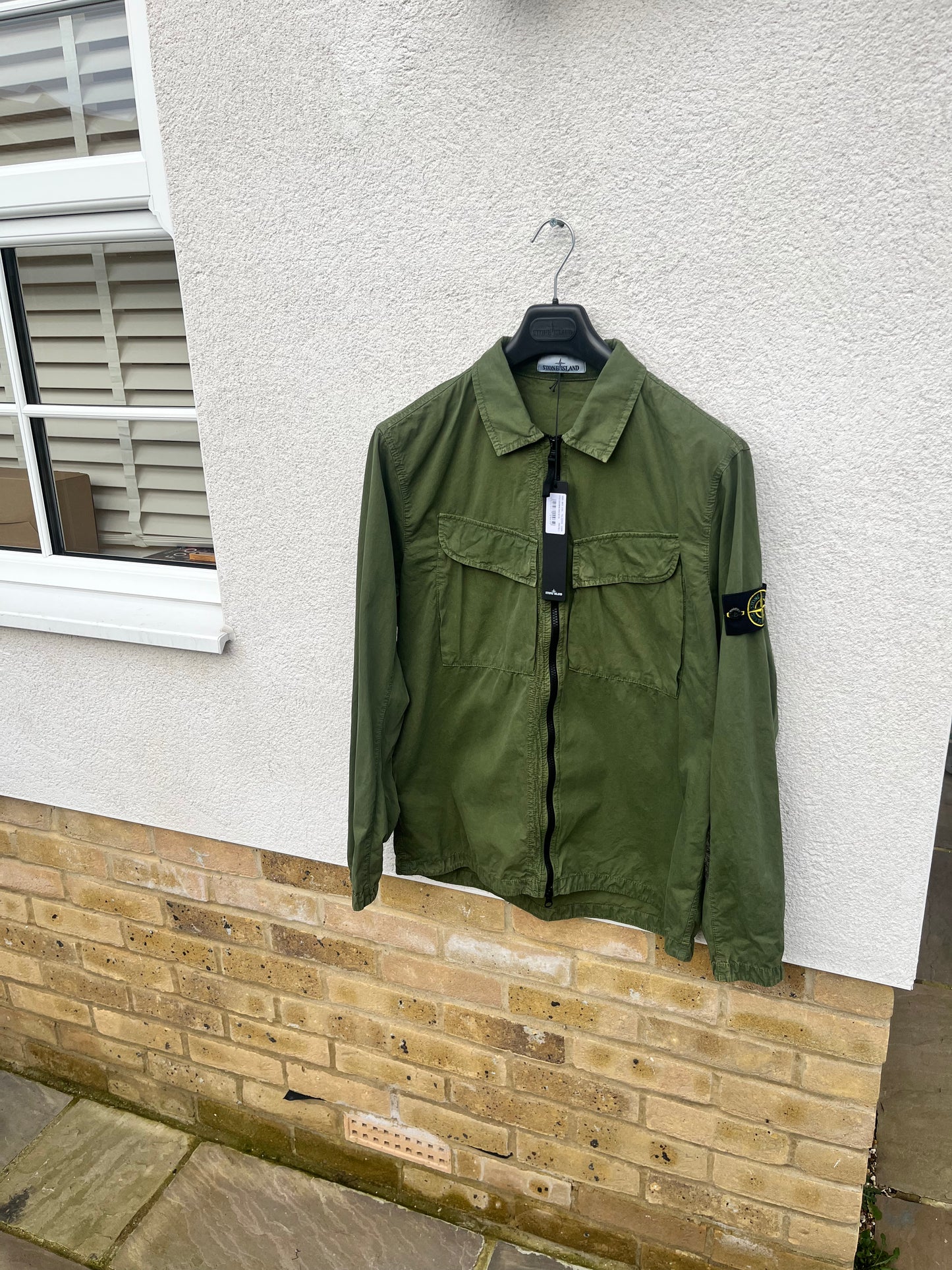 Stone Island Brushed Cotton Canvas Zip Overshirt Olive