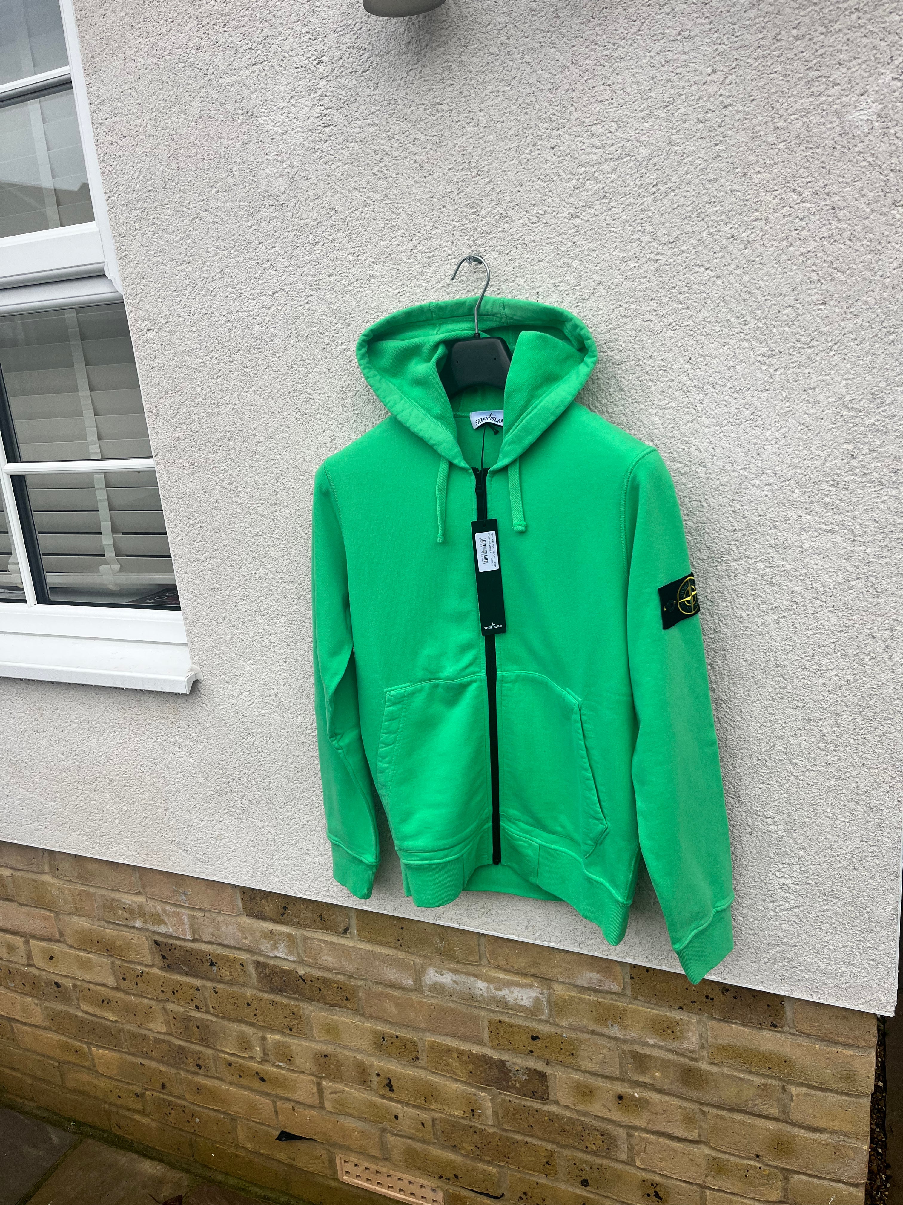Stone Island Brushed Cotton Full Zip Hoodie Green